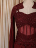 Deep Maroon Heavy Sequins and Beads Embroidered Design Crepe Silk Skirt Top with Cape