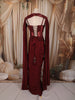 Deep Maroon Heavy Sequins and Beads Embroidered Design Crepe Silk Skirt Top with Cape