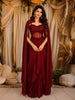 Deep Maroon Heavy Sequins and Beads Embroidered Design Crepe Silk Skirt Top with Cape