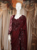 Deep Maroon Heavy Sequins and Beads Embroidered Design Net Party Wear Saree with Matching Blouse