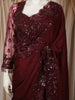 Deep Maroon Heavy Sequins and Beads Embroidered Design Net Party Wear Saree with Matching Blouse