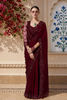 Deep Maroon Heavy Sequins and Beads Embroidered Design Net Party Wear Saree with Matching Blouse