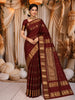 Deep Maroon Horizontal Striped and Motif Zari Woven Design Pure Kanchipuram Silk Saree with Matching  Double Zari Border