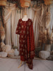 Deep Maroon Ikat Printed Design Cotton Straight Cut Salwar Suit with Matching Dupatta