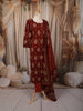 Deep Maroon Ikat Printed Design Cotton Straight Cut Salwar Suit with Matching Dupatta