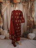 Deep Maroon Ikat Printed Design Cotton Straight Cut Salwar Suit with Matching Dupatta