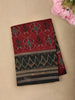 Deep Maroon Ikat Printed Design Mixed Cotton Saree with Contrast Border