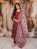 Deep Maroon Ikat Printed Design Pure Cotton Straight Cut Salwar Suit with Contrast Dupatta