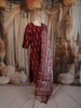Deep Maroon Ikat Printed Design Pure Cotton Straight Cut Salwar Suit with Contrast Dupatta