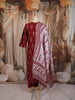 Deep Maroon Ikat Printed Design Pure Cotton Straight Cut Salwar Suit with Contrast Dupatta