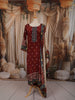 Deep Maroon Ikat Printed and Mirror Embroidered Design Crepe Silk Straight Cut Salwar Suit with Contrast Printed Dupatta