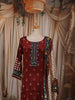 Deep Maroon Ikat Printed and Mirror Embroidered Design Crepe Silk Straight Cut Salwar Suit with Contrast Printed Dupatta