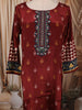 Deep Maroon Ikat Printed and Mirror Embroidered Design Crepe Silk Straight Cut Salwar Suit with Contrast Printed Dupatta