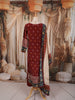 Deep Maroon Ikat Printed and Mirror Embroidered Design Crepe Silk Straight Cut Salwar Suit with Contrast Printed Dupatta