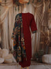 Deep Maroon Kalamkari Printed Design Cotton Straight Cut Salwar Suit with Contrast Dupatta