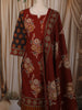 Deep Maroon Kalamkari Printed Design Cotton Straight Cut Salwar Suit with Dupatta