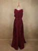 Deep Maroon Shimmer Solid And Glitter Design Party Wear Gown with with Pleated Bodice