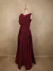 Deep Maroon Shimmer Solid And Glitter Design Party Wear Gown with with Pleated Bodice