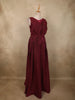Deep Maroon Shimmer Solid And Glitter Design Party Wear Gown with with Pleated Bodice