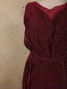 Deep Maroon Shimmer Solid And Glitter Design Party Wear Gown with with Pleated Bodice