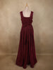 Deep Maroon Shimmer Solid And Glitter Design Party Wear Gown with with Pleated Bodice