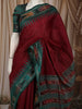 Deep Maroon Solid Woven Design Pure Tussar Silk Fancy Saree with Contrast Temple Border