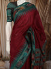 Deep Maroon Solid Woven Design Pure Tussar Silk Fancy Saree with Contrast Temple Border