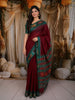 Deep Maroon Solid Woven Design Pure Tussar Silk Fancy Saree with Contrast Temple Border