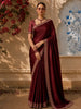 Deep Maroon Solid Woven design Satin Fancy Saree with Designer Border
