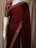 Deep Maroon Solid Woven design Satin Fancy Saree with Designer Border