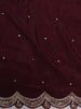 Deep Maroon Striped Woven Design Pure Organza Saree with Scalloped Border