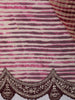 Deep Maroon Striped Woven Design Pure Organza Saree with Scalloped Border