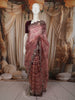 Deep Maroon Striped Woven Design Pure Organza Saree with Scalloped Border
