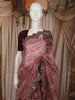 Deep Maroon Striped Woven Design Pure Organza Saree with Scalloped Border