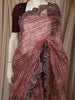 Deep Maroon Striped Woven Design Pure Organza Saree with Scalloped Border
