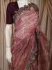 Deep Maroon Striped Woven Design Pure Organza Saree with Scalloped Border