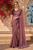 Deep Maroon Striped Woven Design Pure Organza Saree with Scalloped Border