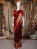 Deep Maroon Striped Zari Woven Design Pure Kanchipuram Silk Saree with Contrast Zari Border