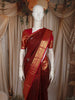 Deep Maroon Striped Zari Woven Design Pure Kanchipuram Silk Saree with Contrast Zari Border