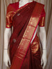 Deep Maroon Striped Zari Woven Design Pure Kanchipuram Silk Saree with Contrast Zari Border