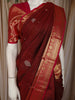 Deep Maroon Striped Zari Woven Design Pure Kanchipuram Silk Saree with Contrast Zari Border