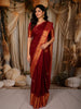 Deep Maroon Striped Zari Woven Design Pure Kanchipuram Silk Saree with Contrast Zari Border