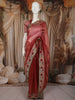 Deep Maroon Striped Zari  Woven Design Pure Tissue Fancy Saree with Lace Border