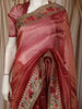 Deep Maroon Striped Zari  Woven Design Pure Tissue Fancy Saree with Lace Border