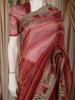 Deep Maroon Striped Zari  Woven Design Pure Tissue Fancy Saree with Lace Border