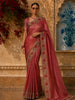 Deep Maroon Striped Zari  Woven Design Pure Tissue Fancy Saree with Lace Border