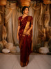 Deep Maroon Striped and Peacock Butta Zari Woven Design Pure Kanchipuram Silk Saree with Zari Border