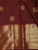 Deep Maroon Striped and Peacock Butta Zari Woven Design Pure Kanchipuram Silk Saree with Zari Border