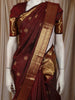 Deep Maroon Striped and Peacock Butta Zari Woven Design Pure Kanchipuram Silk Saree with Zari Border