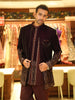 Deep Maroon Traditional Floral Vine Embroidered Design Jacquard Men's Sherwani with Matching Pant